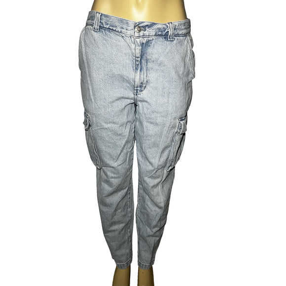 Madewell Jeans Womens 29 Light Wash Blue Low-Slung Cargo Denim Tapered Leg - Picture 1 of 14